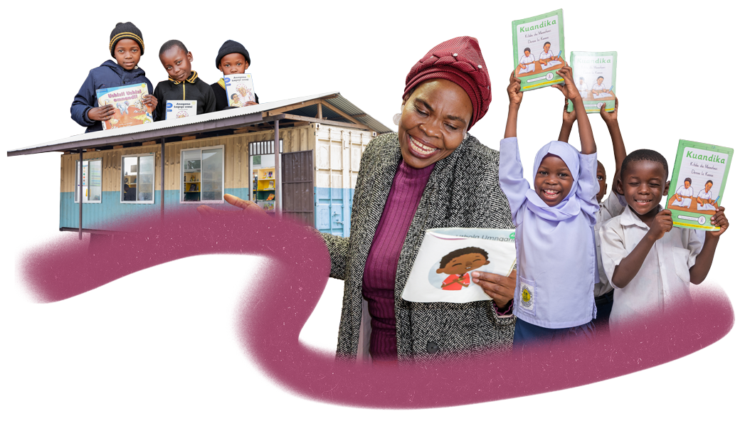 Room to Read Literacy Portfolio students and teacher in South Africa and Tanzania