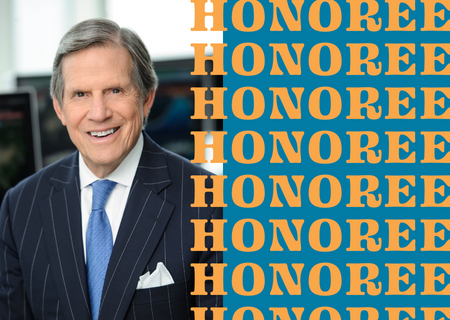 Portrait of Peter Gauer with text "HONOREE"