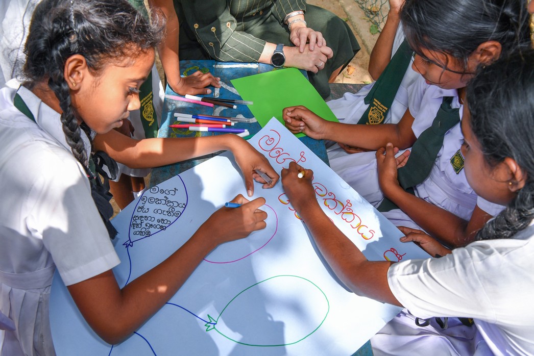 Empowering girls, girls doing life skills activities in a Room to Read session