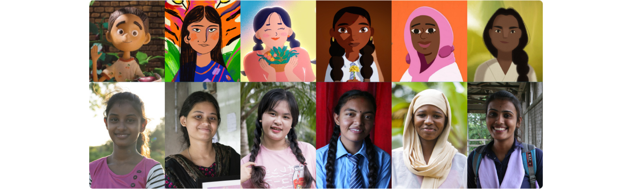 Animated portraits above actual pictures of 6 adolescent girls