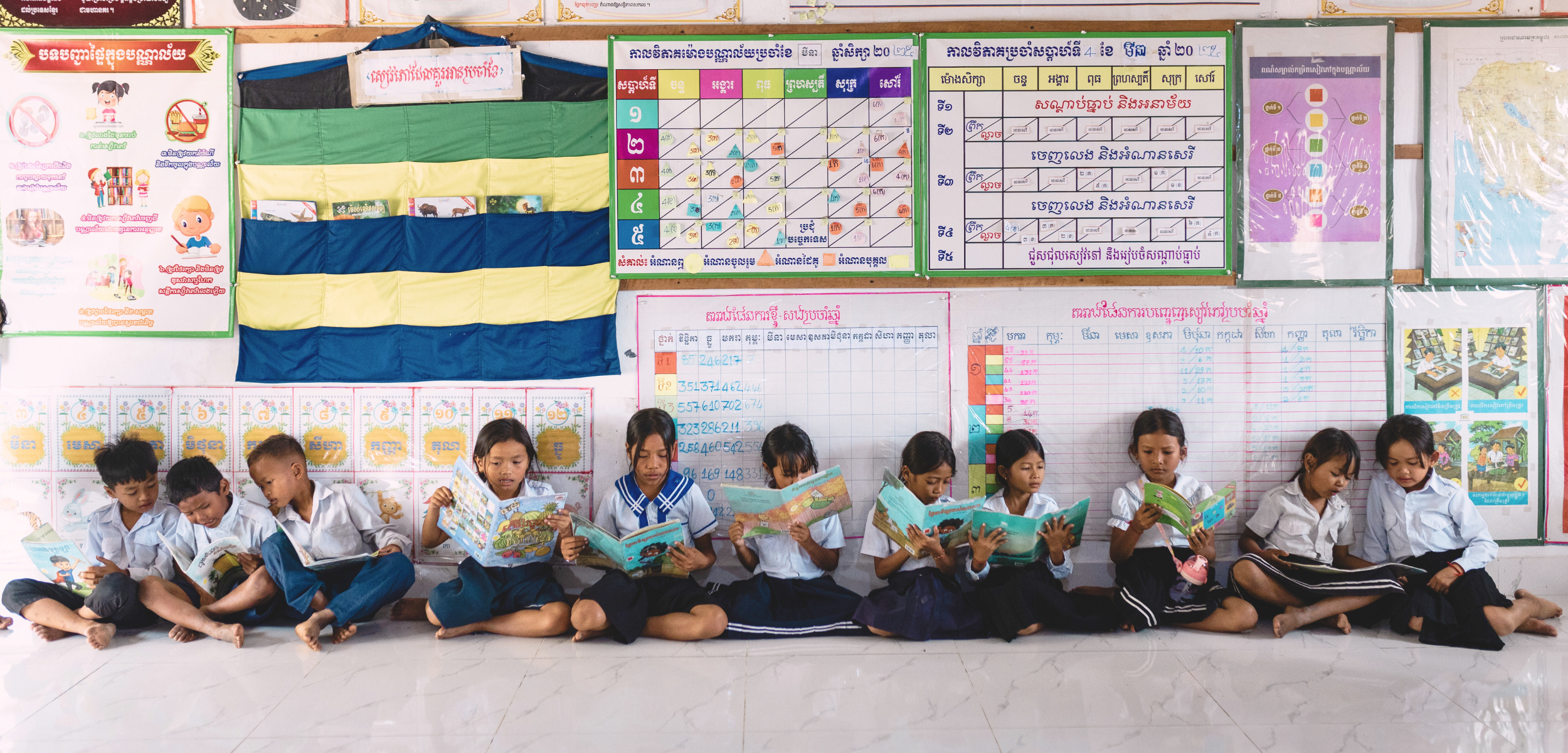 Diverse children's books in Cambodia