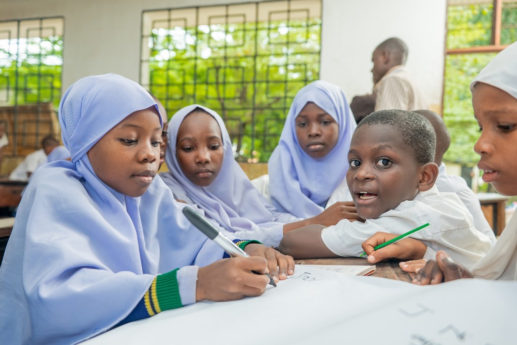 Young students learning together